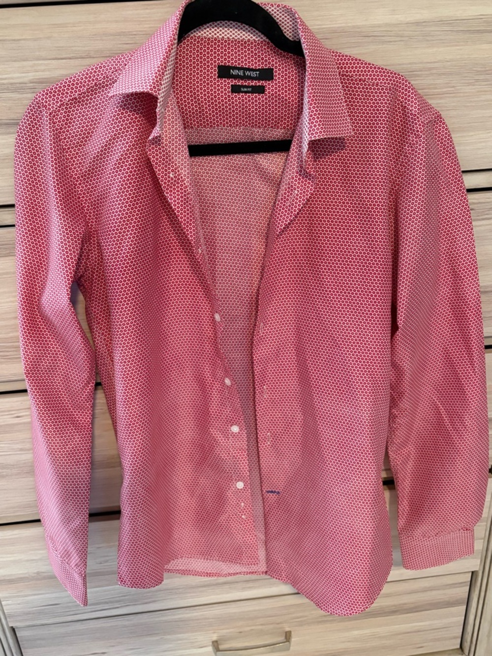 Nine West Men's Slim Fit Red Micro Dot Dress Shirt